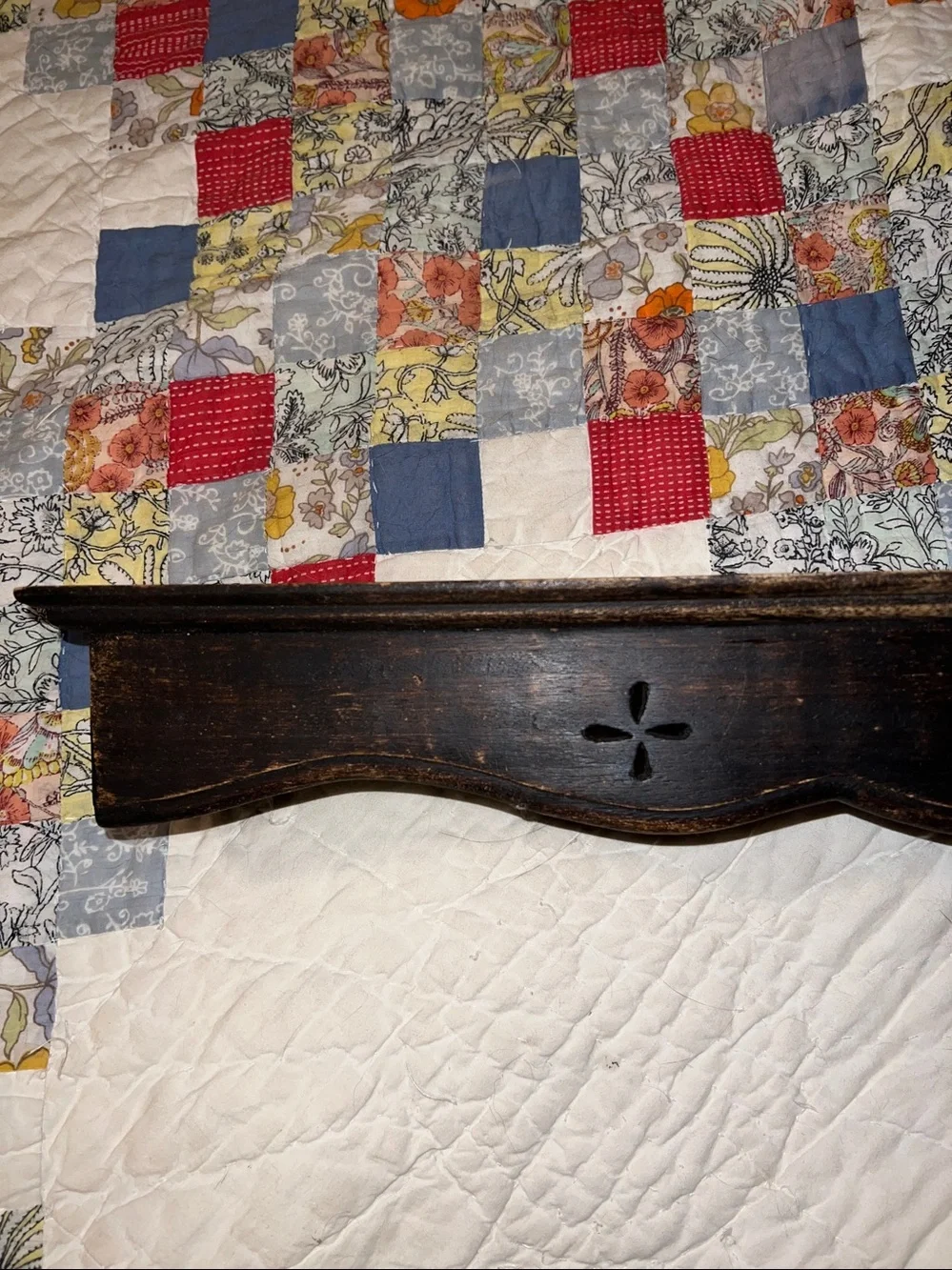 Antique Wood scalloped edge wall shelf dish holder primitive